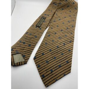 Giorgio Armani Cravatte Mens Silk Tie Tan Brown Blue Striped Geometric Italy
